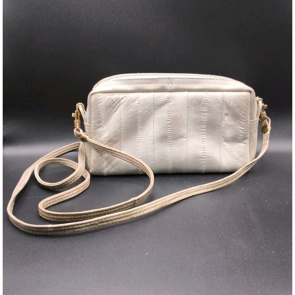 Vintage 80s Genuine Eel Skin Crossbody Bag Gray Camera Purse